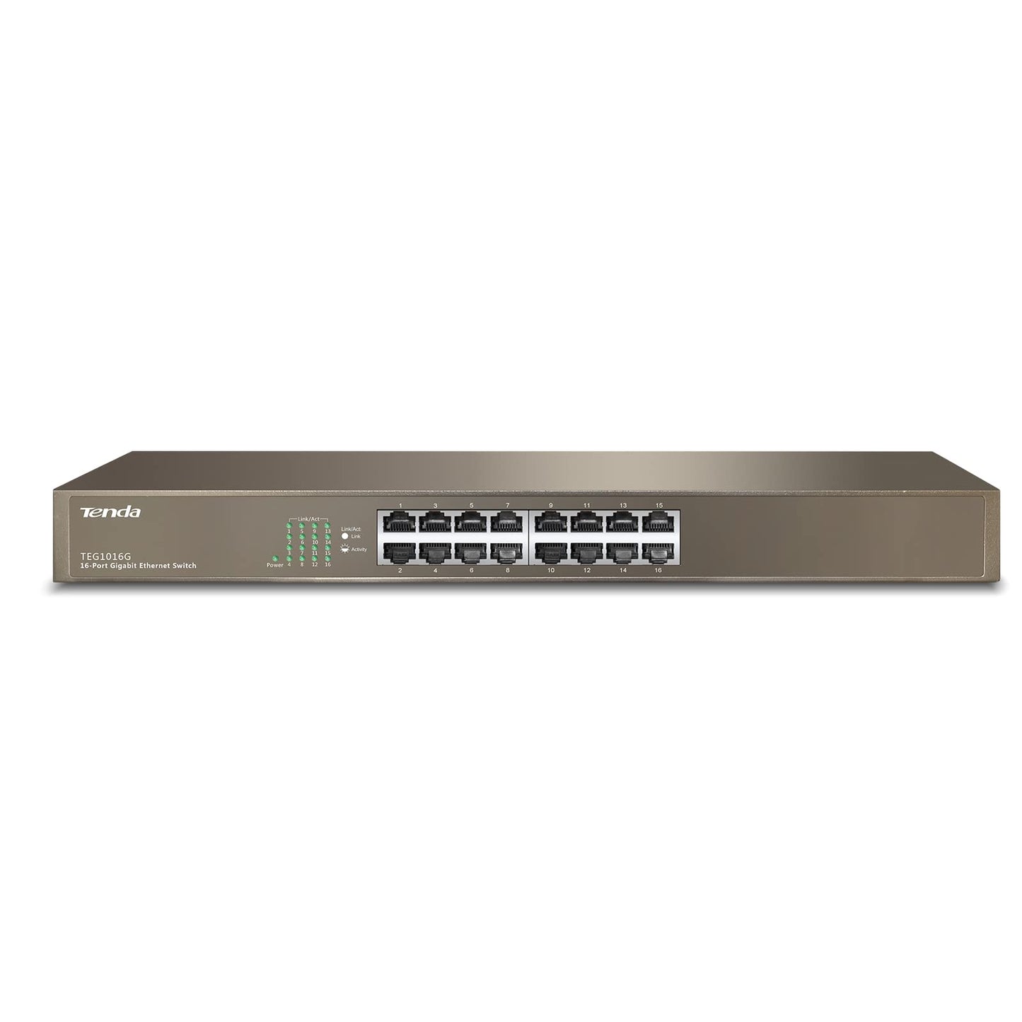 Tenda TEG1016G, 16 Port Gigabit Switch, Unmanaged Rackmount Ethernet Switch with Traffic Optimization, Plug & Play, Fanless Quiet & Metal Design