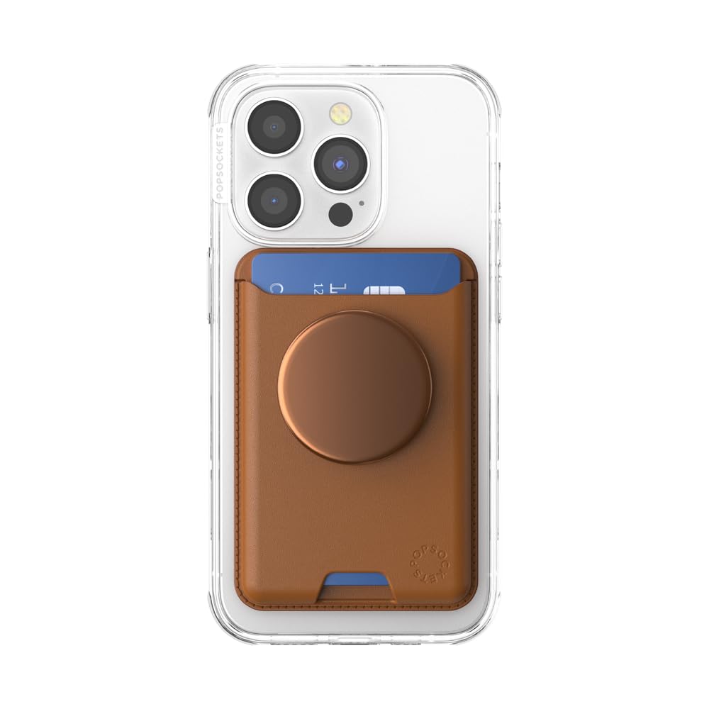 PopSockets Phone Wallet for MagSafe, Phone Card Holder with Grip, Brown - Cognac