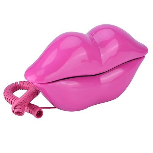 Lips Telephone Novelty Rose Red Mouth Lip Shaped Phone Landline Cute Shining Desk Corded Phone for Home Hotel Office Decoration Kids Girls Gift
