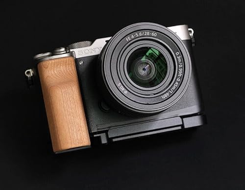 QR L Handle Hand Grip Wood Handle + Alloy Baseplate for Sony A7C Camera Holder (Cherrywood + Black Alloy Baseplate)
