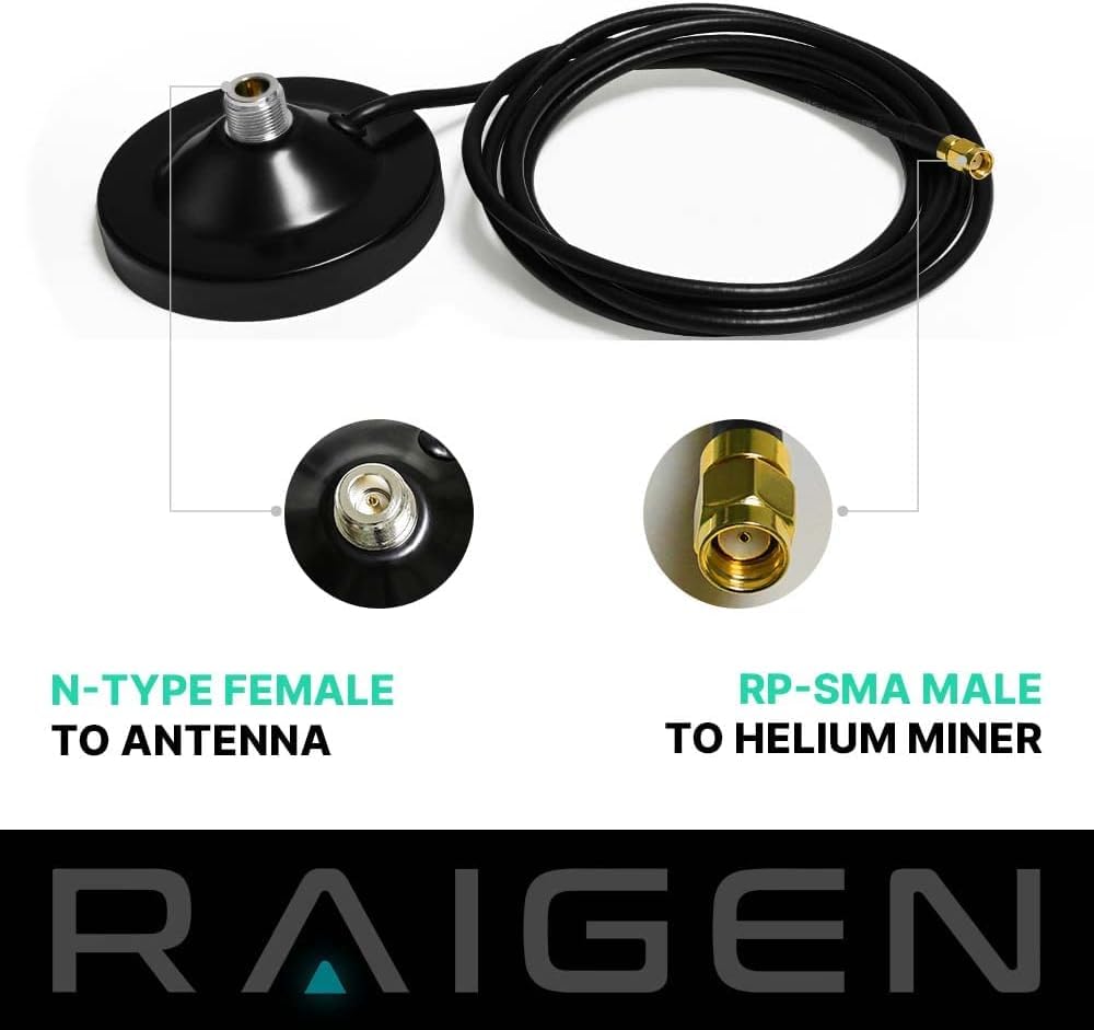 Lora Fiberglass Antenna 915Mhz + Magnetic Base w/SMA Female 6.5ft Cable + SMA Male Adapter MHz for WiFi, IoT, RFID Systems, Helium Miner - Nebra, RAK
