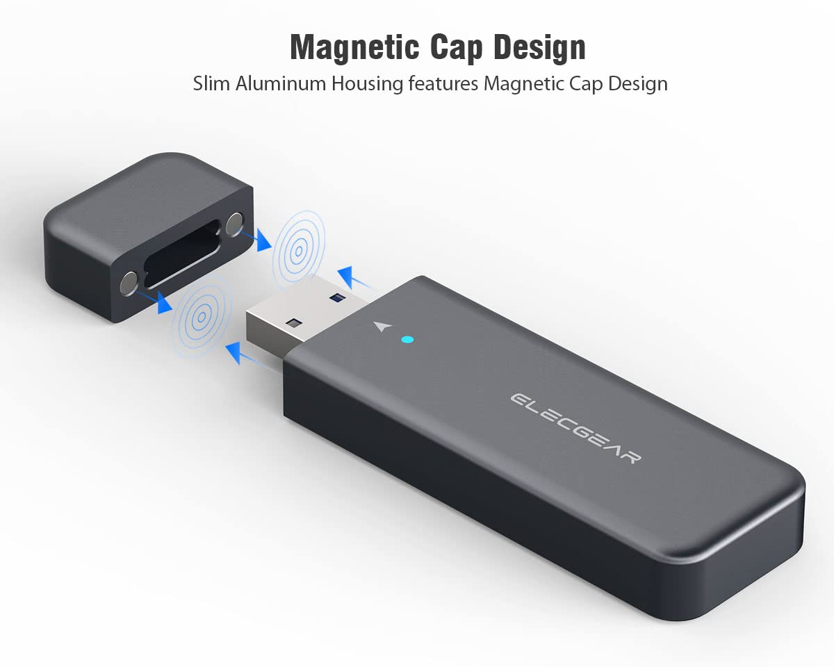 ElecGear USB Mini Enclosure for 2230/2242 NVMe and SATA M.2 SSD, PCIe and Serial ATA Aluminum Housing Case with Magnet Cap, 10Gbps Flash Drive