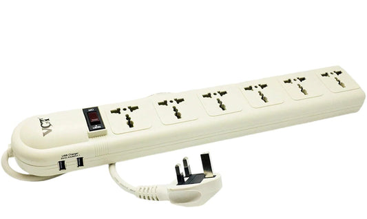 220V-250V Power Strip Surge Protector with 2-USB Ports and 6 Universal Outlets AC 13A 3250 Watts Heavy Duty UK (Type G) Cord, UK Plug/China(Type G)