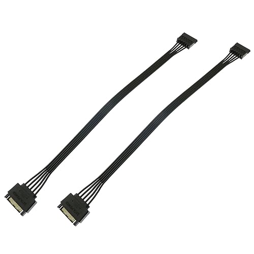BLLNDX SATA Power Extension Cable 2PCS 11.8Inch Black 15Pin SATA Male to Female Extender Cable Adapter for HDD, SSD, Optical Drives, DVD Burners, PCI