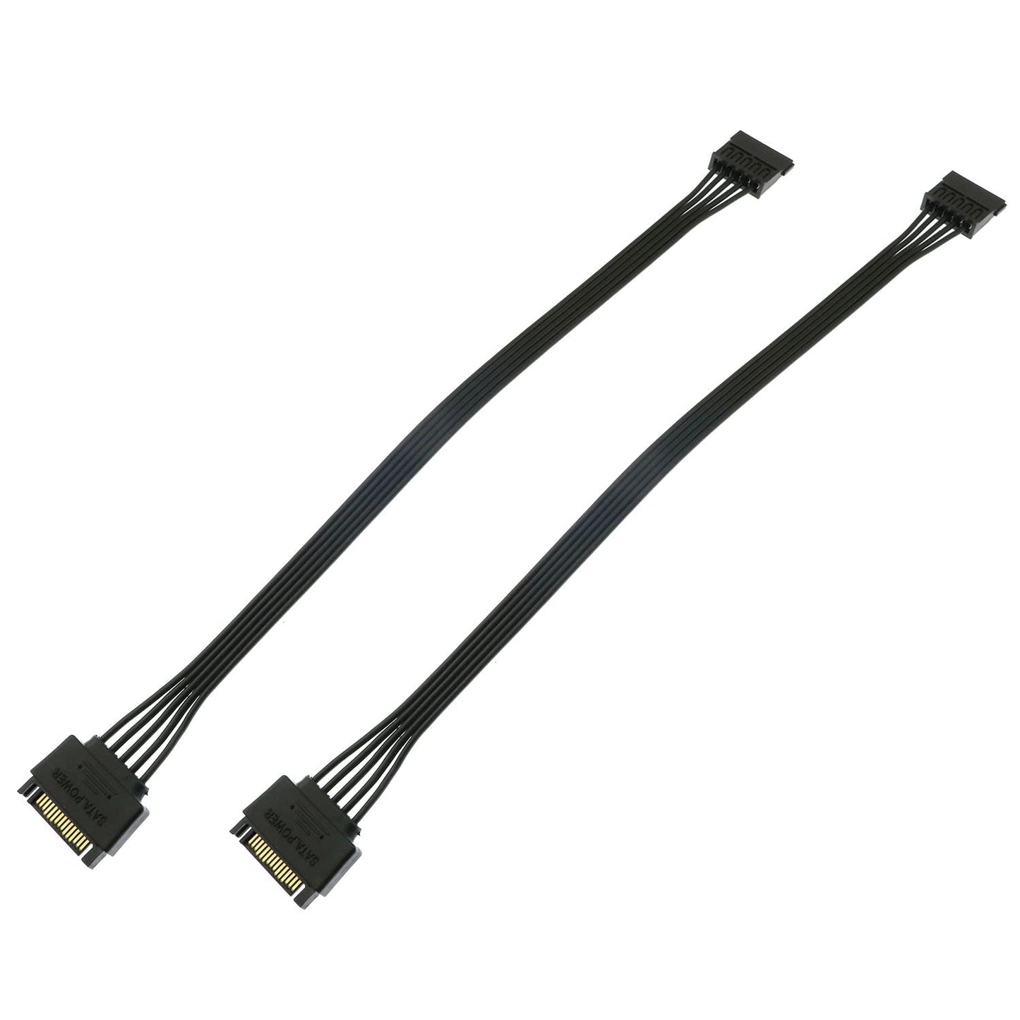 BLLNDX SATA Power Extension Cable 2PCS 11.8Inch Black 15Pin SATA Male to Female Extender Cable Adapter for HDD, SSD, Optical Drives, DVD Burners, PCI