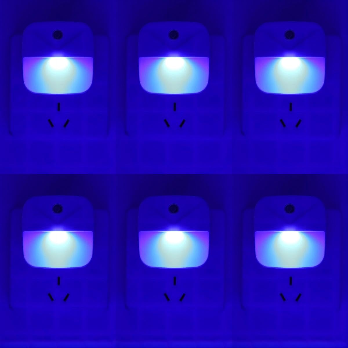 KINUR 6 Pack LED Blue Night Light Plug in, Dusk to Dawn Sensor Automatic on and Off, Energy efficient, Soft Glow nightlights for Kids, Nursery