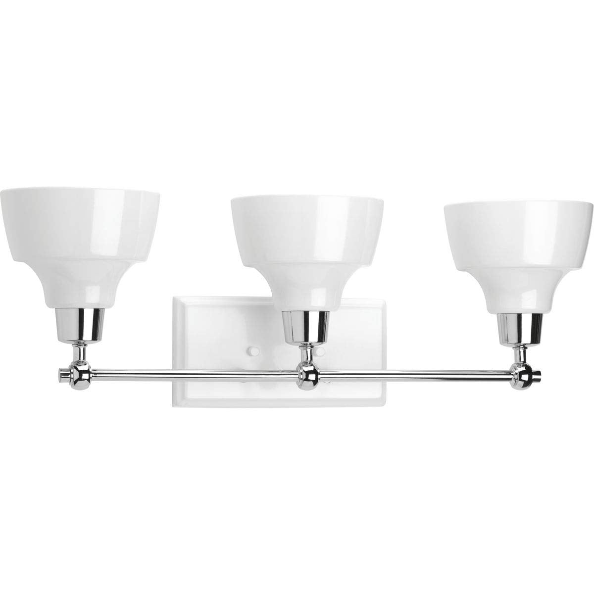 Progress Lighting Bramlett Collection 3-Light White Metal Shade Coastal Bath Vanity Light Polished Chrome, 8.38x24.25x24.25