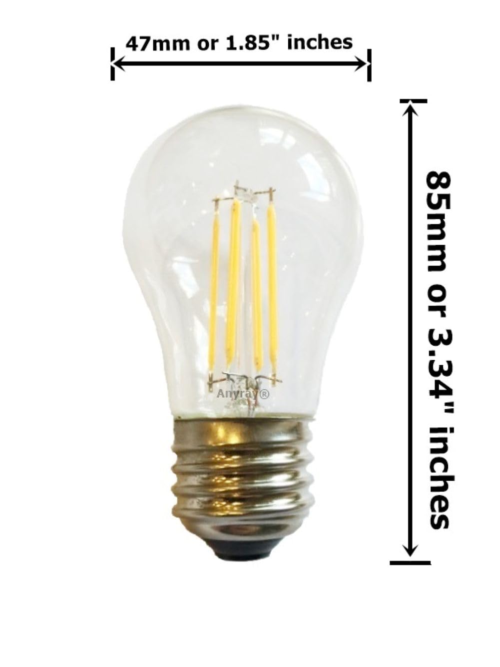 Anyray (3)-Pack LED Filament A15 (40-Watts Equivalent) Appliance Freezer Refrigerator Light Bulb E26