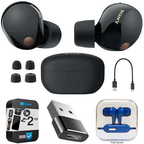 Sony WF1000XM5/B Industry Leading Noise Canceling Truly Wireless Earbuds (Black) Bundle with 2 YR CPS Enhanced Protection Pack, Mizco Travelocity…