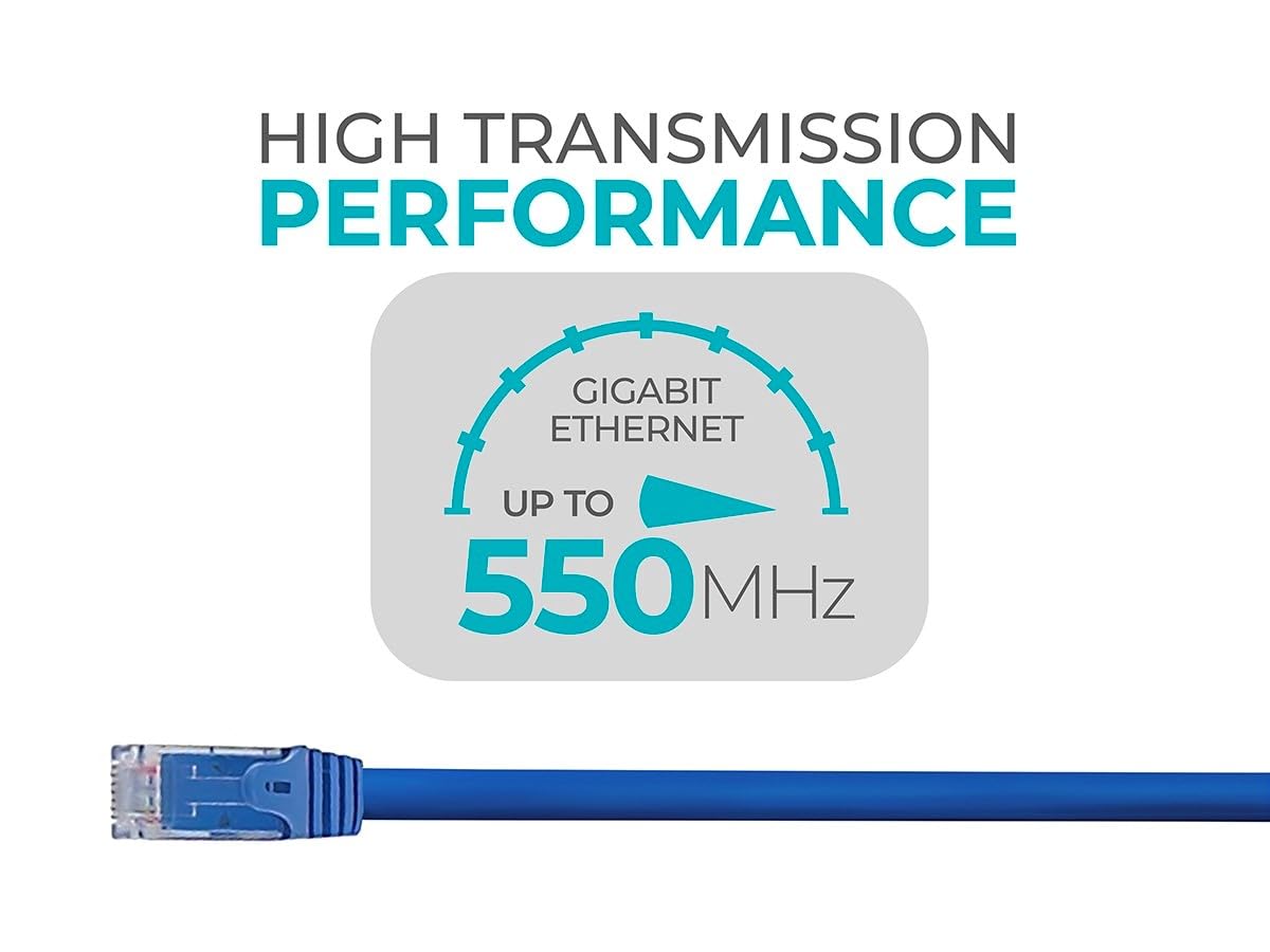 Monoprice Cat6 Ethernet Patch Cable - Snagless RJ45, 24AWG Stranded Pure Bare Copper Wire, 550Mhz, UTP, 50 Feet, Blue - Flexboot Series
