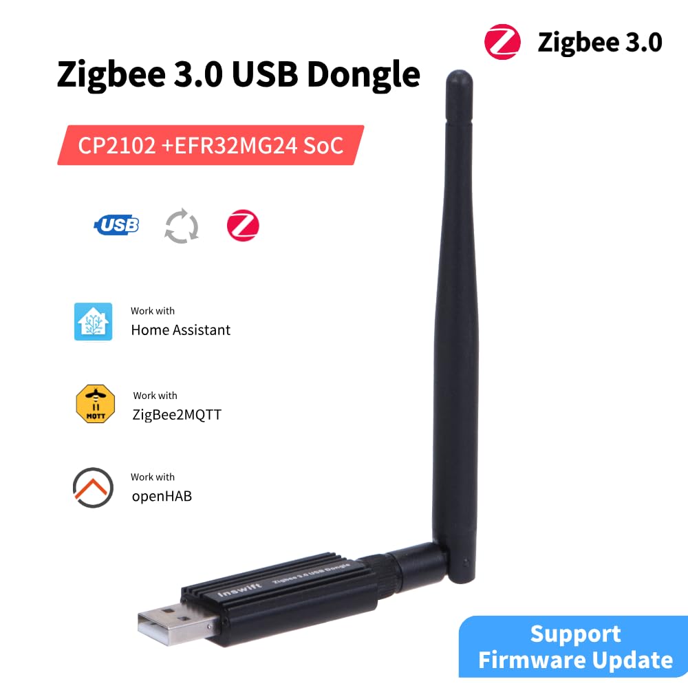 Smaller Size Zigbee 3.0 USB Dongle Gateway, Work with Home Assistant Zigbee2MQTT, EFR32MG21 Universal USB Gateway with Antenna, Wireless Zigbee