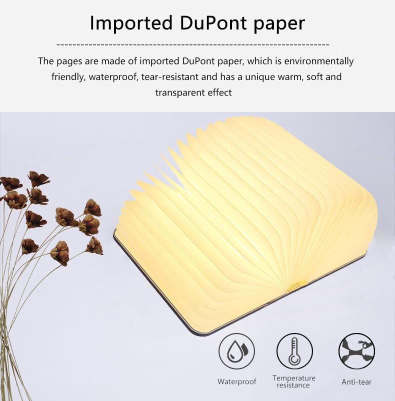 Ochangqi Wooden Book Light, Novelty Folding Book Lamp, 3 Colors Folding Night Light, Portable Desk Light USB Rechargeable Wooden Table Lamp Magnetic