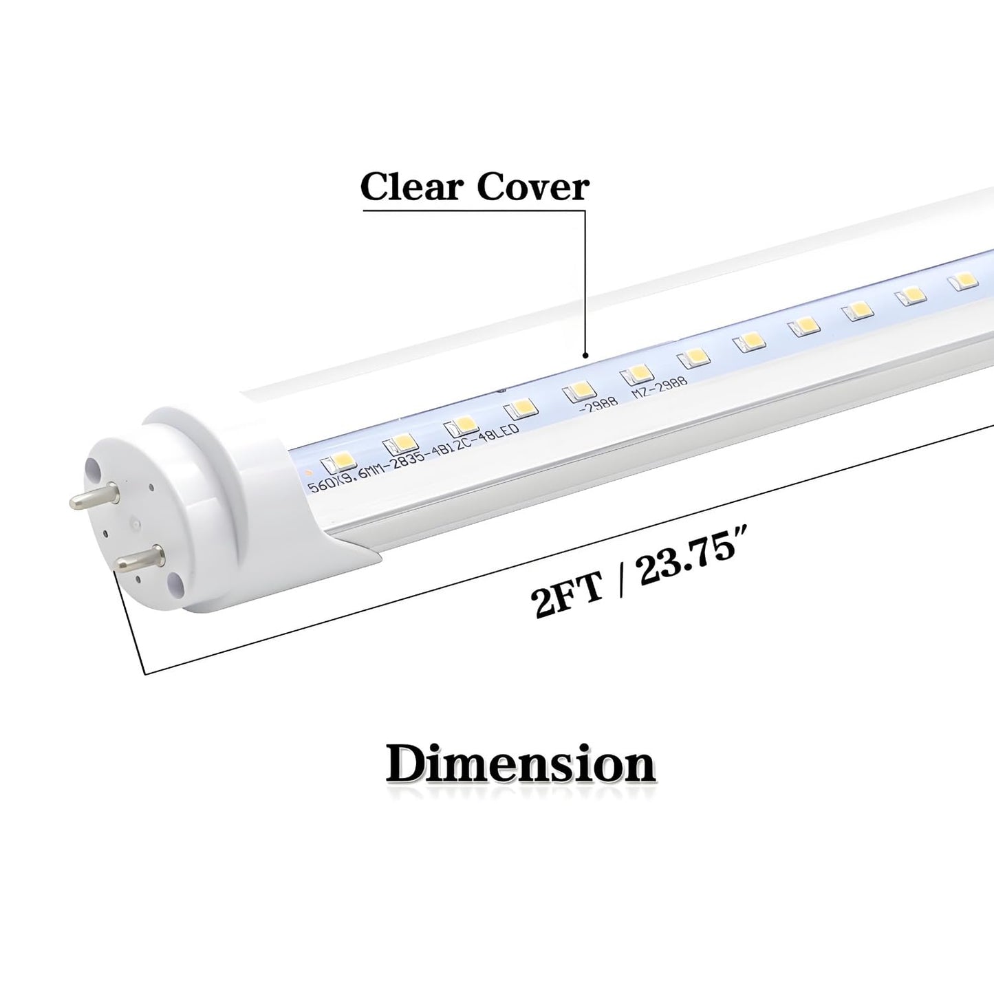 KALINA 2FT LED Tube Lights, 8W (25W Fluorescent Bulb Replacement), 5000K Daylight White, Ballast Bypass, Clear Cover, Pack of 4