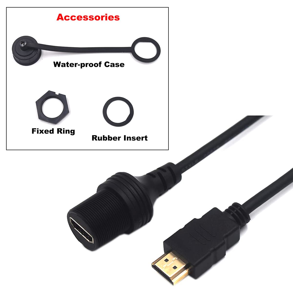 Kework 0.3 Meter HDMI 4K@60Hz Flush Mount Cable, 18Gbps HDMI 2.0 Version Male to Female Dashboard Panel Mount Extension HD Cord for Car Truck Boat