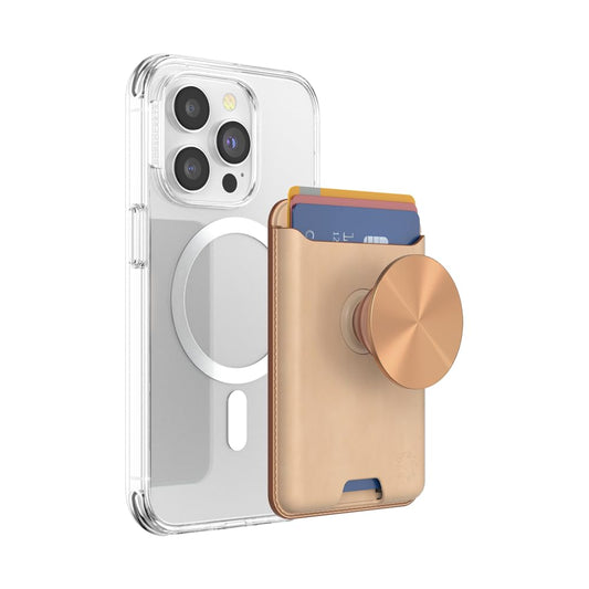 PopSockets Phone Wallet for MagSafe, Phone Card Holder with Grip, Gold - Tan Nigiri