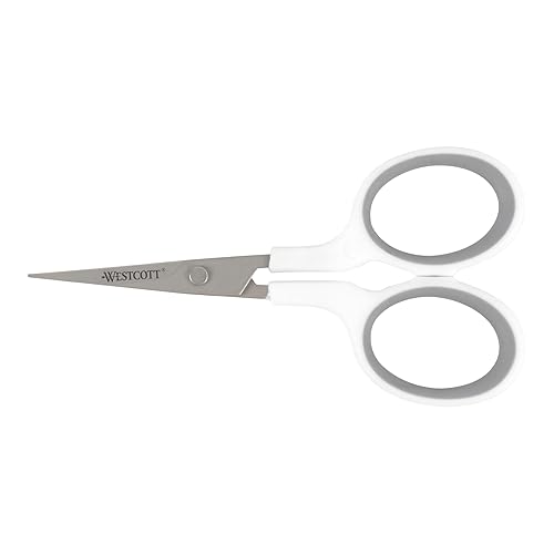 Westcott 4" Embroidery Scissors with Straight Titanium-Bonded Blades for Crafting, Sewing & More (White/Gray)