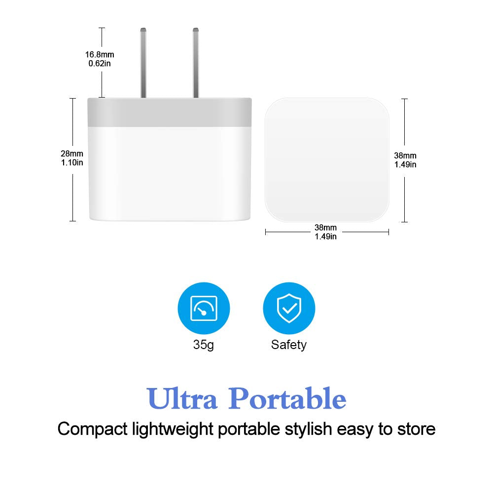 Dual USB Wall Charger, 2Pack 2.4A Double USB Wall Plug iPhone Fast Charger Block Box Brick Adapter for iPhone 17 16 15 14 13 12 Pro Max XS X 8 Plus