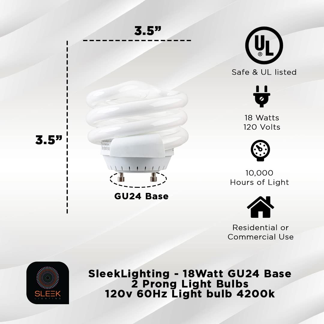 SLEEKLIGHTING GU24 18W T2 Spiral CFL Puck Light Bulb 4200K Cool White 2-Prong