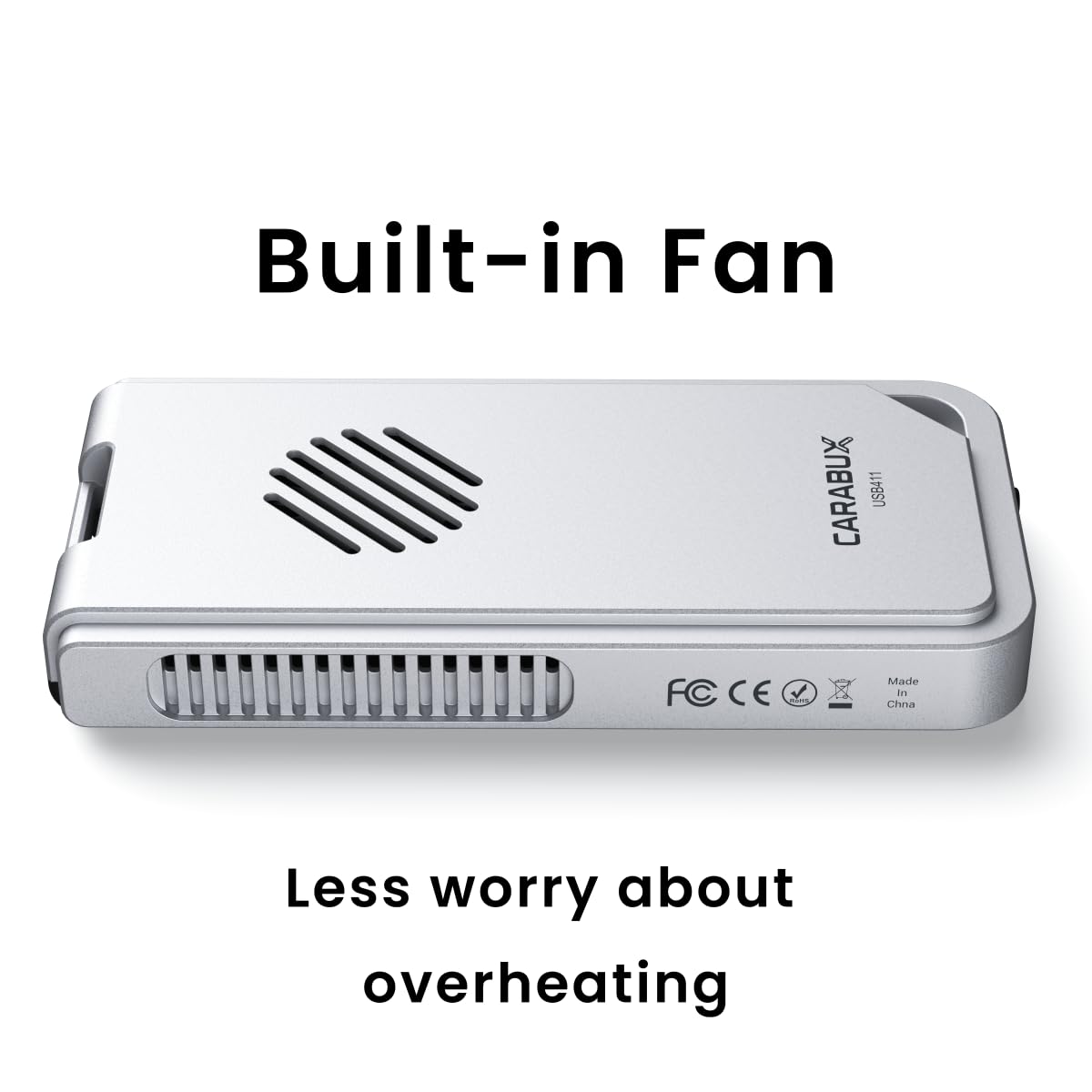 CARABUX USB4 NVMe Enclosure 40Gbps with Active Cooling Fan, Solid Aluminum External M.2 SSD Case for Mac, iPad Pro, iPhone ProRes Recording and Video