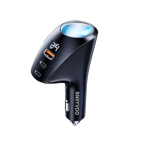 Sniyvdo [PD36W&QC22.5W] Car Charger Adapter,5 IN 1 USB Car Charger with Multi Port,[Voltage Display] 12V/24V Car Adapter Compatible with iPhone 15 Pro