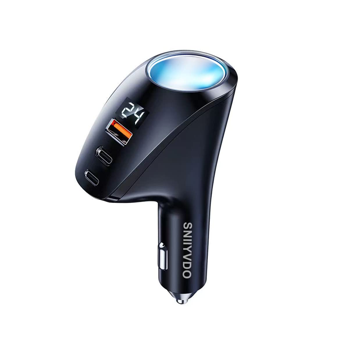 Sniyvdo [PD36W&QC22.5W] Car Charger Adapter,5 IN 1 USB Car Charger with Multi Port,[Voltage Display] 12V/24V Car Adapter Compatible with iPhone 15 Pro