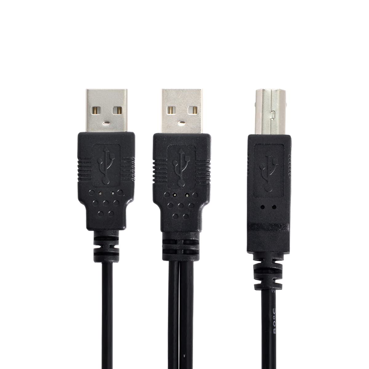 chenyang Dual USB 2.0 Male to Standard B Male Y Cable Support 5V Power for Printer Scanner External Hard Disk Drive