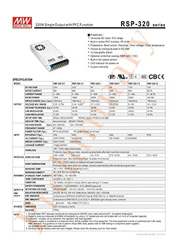 MEAN WELL RSP-320-12 AC to DC Switching Enclosed Power Supply with PFC Function, 12 Volt, 26.7 Amp, 320.4 Watt