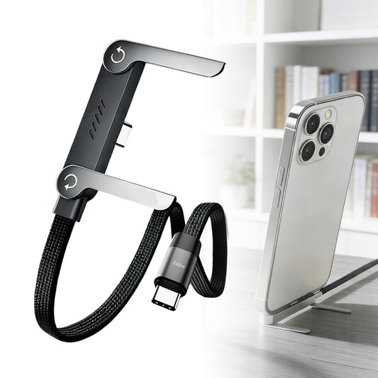 240w Braided Fast Charging Cable with Built-In Phone Stand,Invisible Stand Charging Cable,2026 New Foldable Durable USB-C Cord,90 Degree USB C Cable