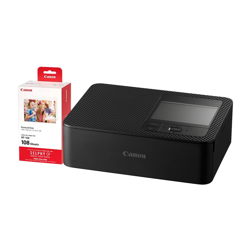Canon Selphy CP1500 Wireless Compact Photo Printer (Black) + RP-108 High-Capacity Color Ink/Paper Set, 4"x6" Prints, 108 Sheets