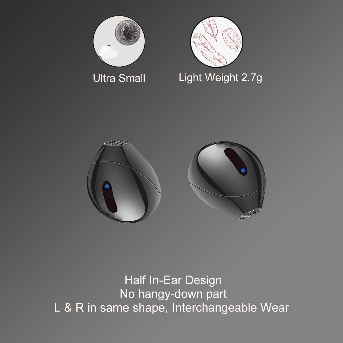SQRMINI Mini Wireless Bluetooth Earbuds with Microphone,Invisible Bluetooth Headphones for Women and Small Ears with Touch Control, IPX5 Waterprof…