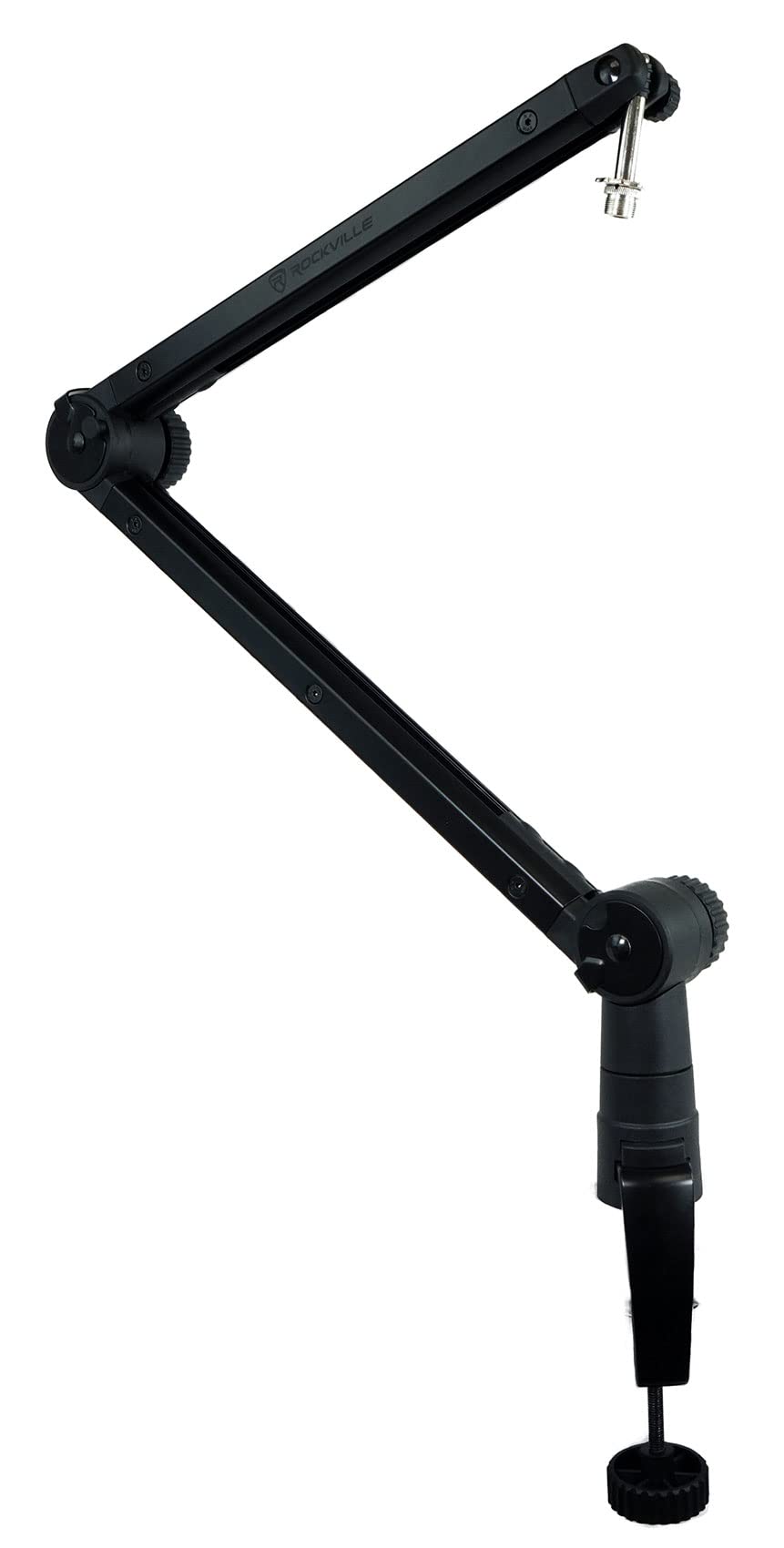Rockville Rogan Stand Pro Boom Arm Mic Stand, 38" Reach, Aluminum, Dual Mount, Hidden 6.5Ft XLR Cable, Mic Clip Included, Foldable Design, For