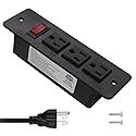 Recessed Power Strip Countertop Power Grommet Desk Mountable Power Strip Behind Drawer Outlets for Cabinet Sofa Shelf UL/ETL Certificated Black