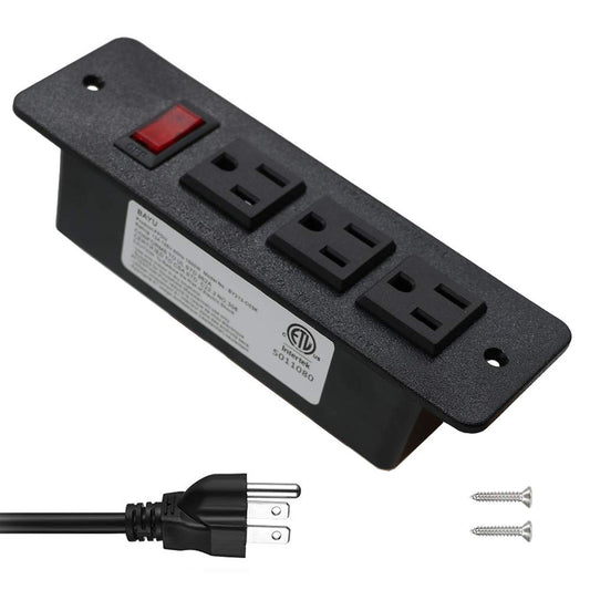 Recessed Power Strip Countertop Power Grommet Desk Mountable Power Strip Behind Drawer Outlets for Cabinet Sofa Shelf UL/ETL Certificated Black