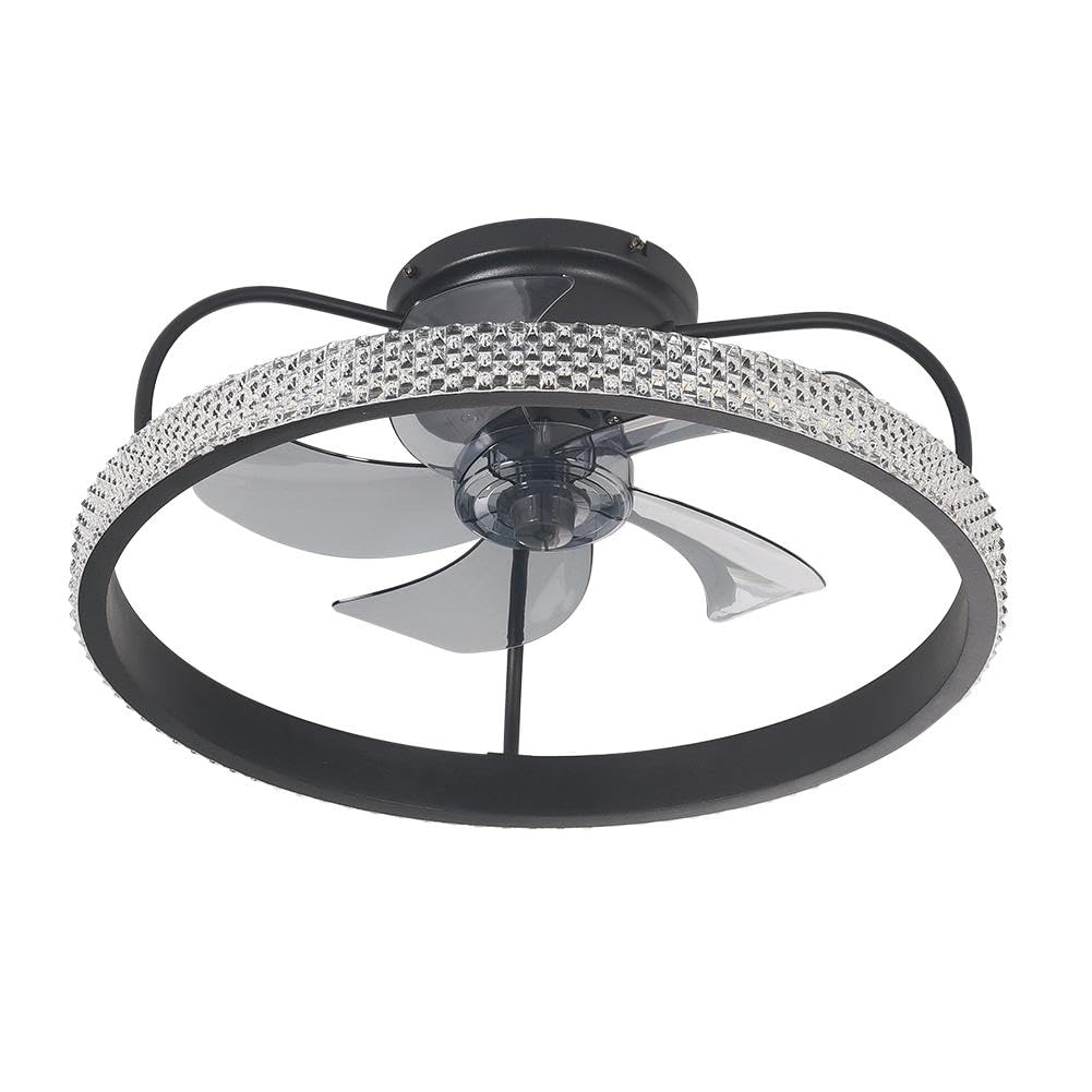 A Million Modern Crystal Flush Mount Ceiling Fan with Light, 20" Low Profile Ceiling Fan Bladeless Remote Control, 3 LED Light and 6 Speed Change