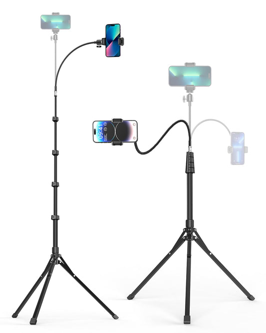 Aureday Phone Tripod, 92" Cell Phone Stand with 15" Gooseneck, Remote and Phone Holder, Overhead & Selfie Stick for Recording/Watching/Vlog