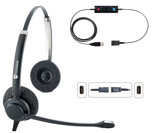 TruVoice HD-150 USB Proffesional Headset for The Office or Call Center - Works with All VoIP Phone Systems - Noise Canceling Microphone and HD