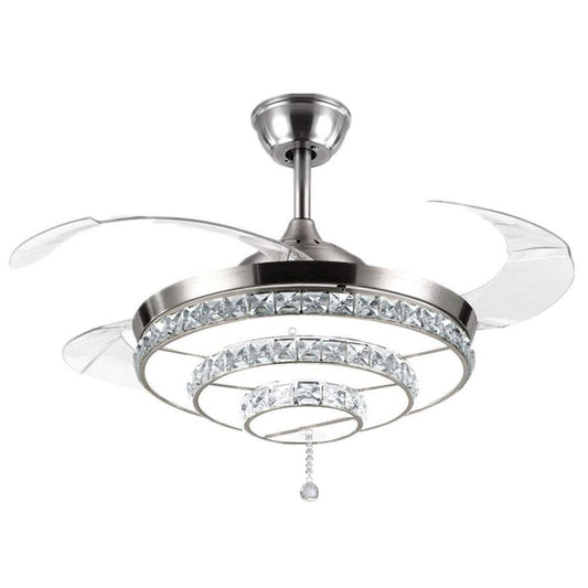 MoreChange 42" Crystal Ceiling Fans with Lights Retractable Blades Remote Control Modern Luxury LED Chandelier Fan 3 Speeds 3 Color Changes Lighting