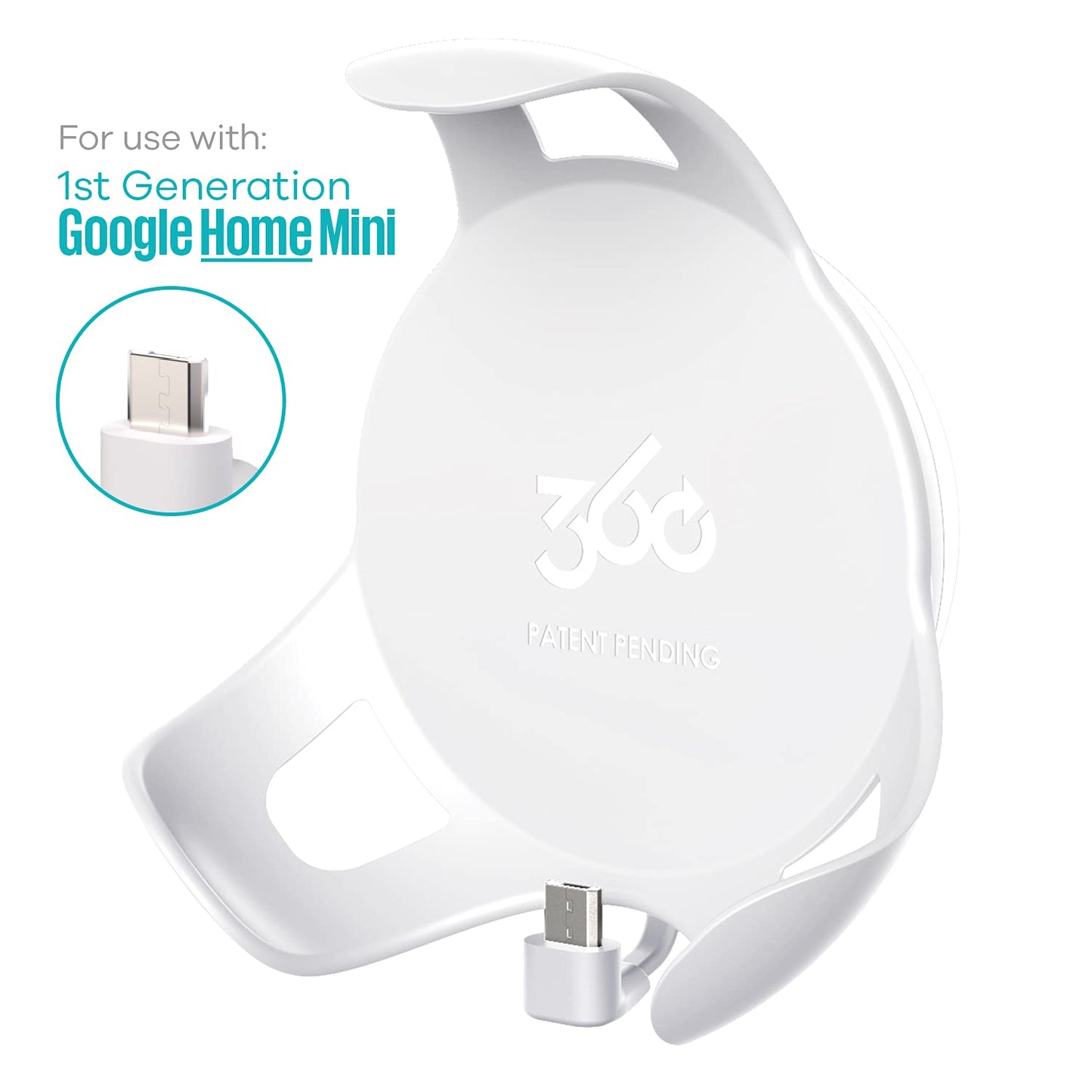 360 Electrical 360580 PowerClip Outlet Mount for Google Home Mini - Google Plug-in Bracket Stand Holder Case, for Kitchen, Bathroom, Bedroom, Living