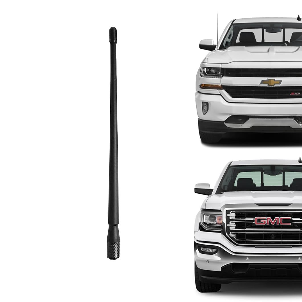 Truck Radio Antenna Fit for Chevy Silverado (1999-2024) & for GMC Sierra/Denali (1999-2024) | Optimized AM/FM Radio Reception | 12.5" Flexible Durable