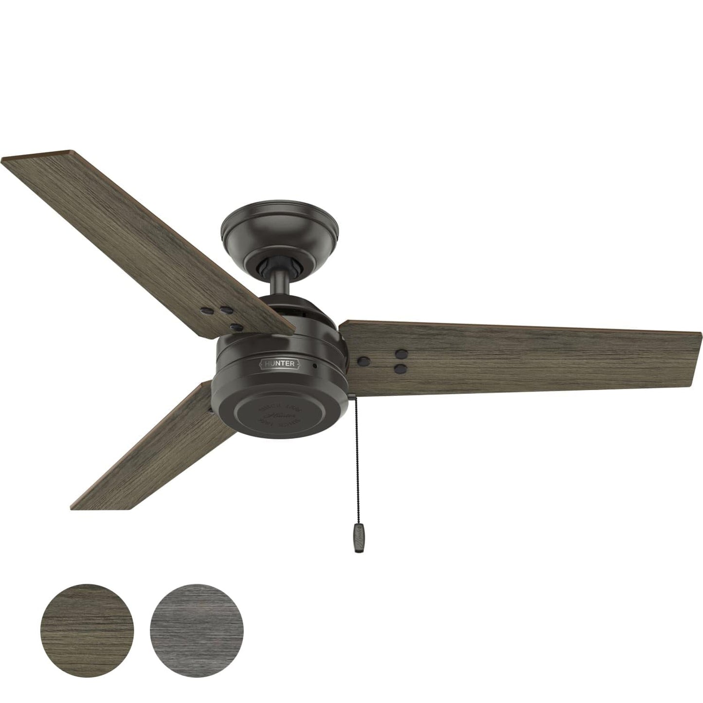 Hunter Fan 44 inch Noble Bronze Outdoor or Indoor Ceiling Fan No Light with Pull Chain for Patio, Living Room, Bedroom, Office, Kitchen (Renewed)