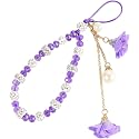 Sluswallow Purple Crystal Bling Lanyard,Mobile Phone Lanyard Short Hand Strap Tassel Short Cord Hanging Cord Wrist Straps, Cell Phone Charms, Car