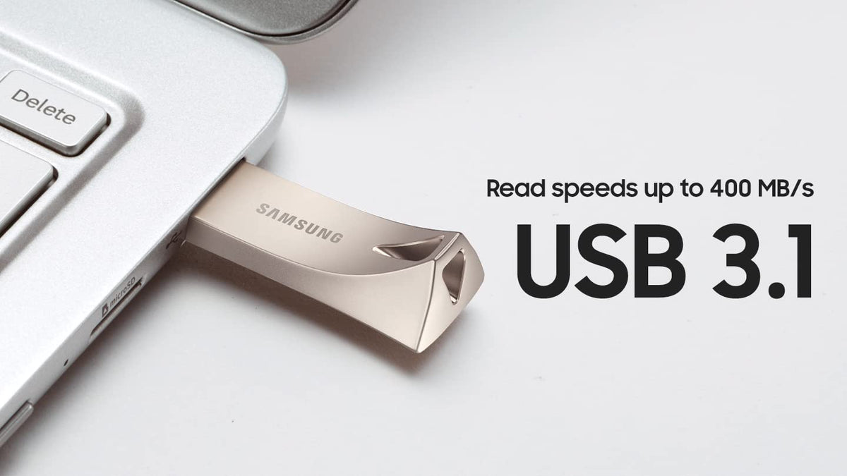 SAMSUNG BAR Plus 3.1 USB Flash Drive, 128GB, 400MB/s, Rugged Metal Casing, Storage Expansion for Photos, Videos, Music, Files, MUF-128BE3/AM