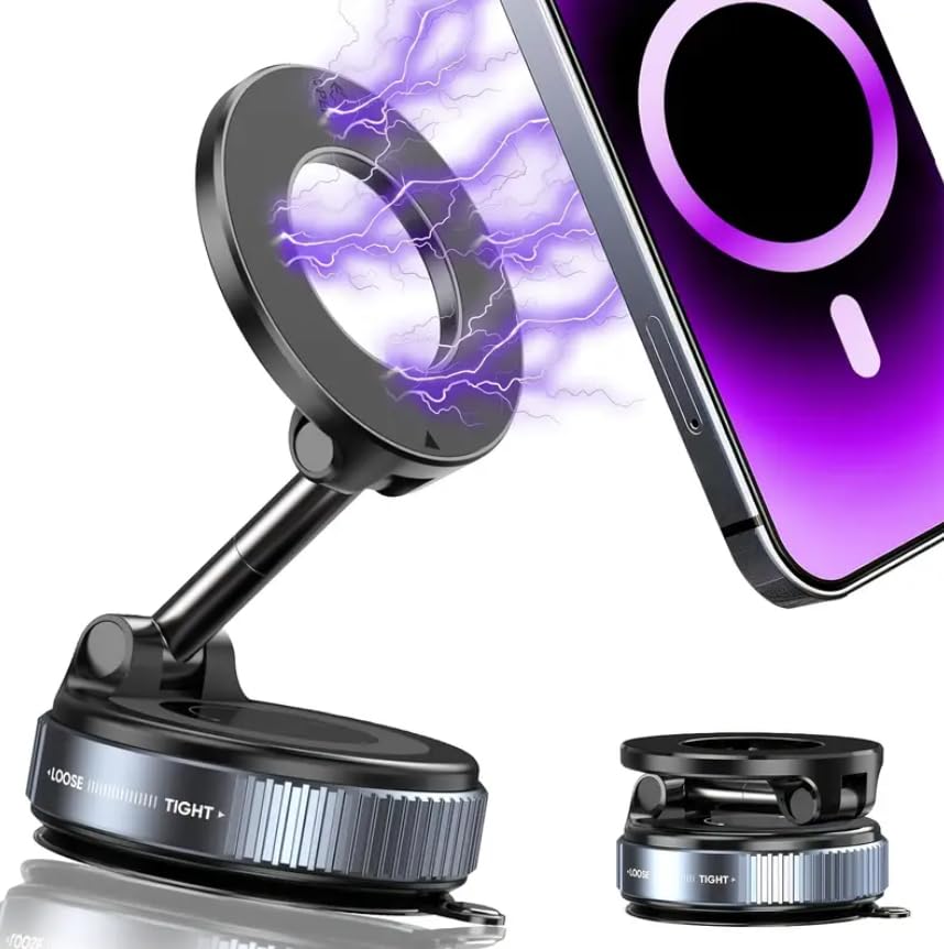 Car Phone Holder with Ultra Strong Vacuum Suction Cup - 360° Adjustable & Rotatable MagSafe Phone Mount for Car/Desk/Office/Gym/Mirror and Universal