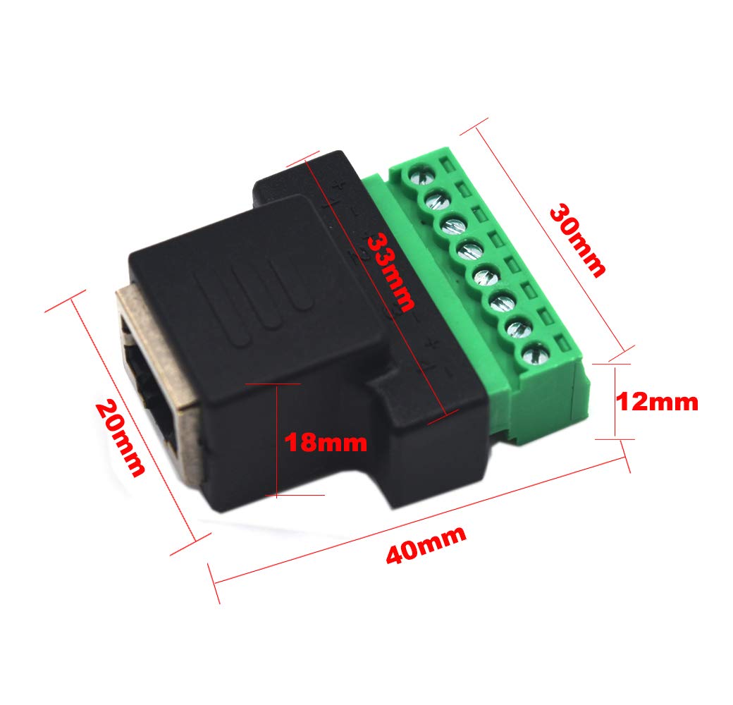 Kework 2 Pack Ethernet RJ45 Female Terminal Block Adapter, Network RJ45 8P8C Bolt Screw Terminal Cable Extension Connector Plug