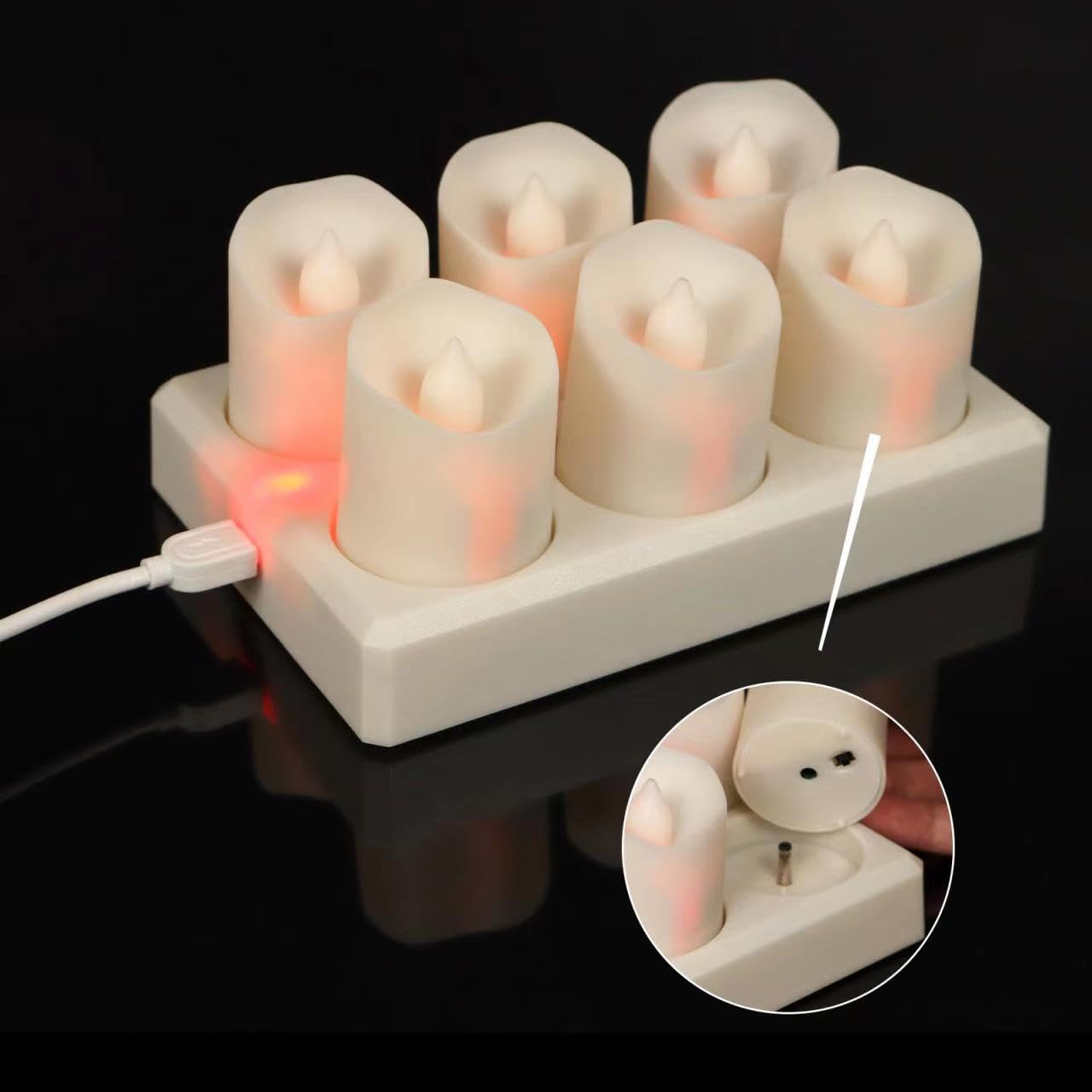 Sanmli 6pcs LED Tea Lights Rechargeable with Charging Base and USB Cable, Flameless Votive Candles Flickering with Remote and Timer, Electric Fake