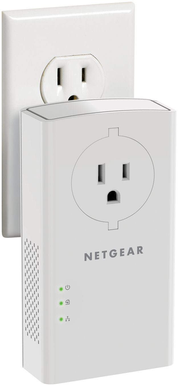 NETGEAR Powerline Adapter Kit, 2000 Mbps Wall-Plug, 2 Gigabit Ethernet Ports with Passthrough + Extra Outlet (PLP2000-100PAS), uses Your existing