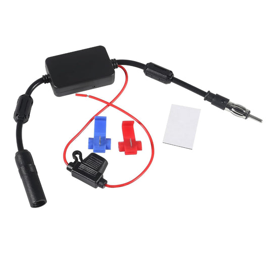 AEDIKO Car Stereo FM AM Radio Antenna Signal Amplifier 12V Power Supply DIN Plug Connector Adapter for Vehicle Truck SUV Car Audio Radio Stereo