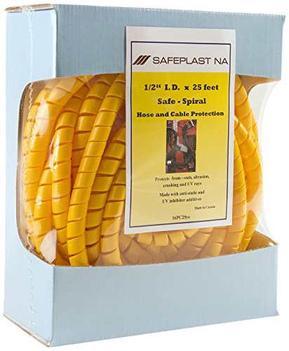 Caplugs SPPC Series - Safeplast Safe-Spiral Pre-Cut Spiral Wrap, Hose & Cable Protector, Yellow HD-PE, 0.67" OD x 25' Pre-Cut Length, Hydraulic