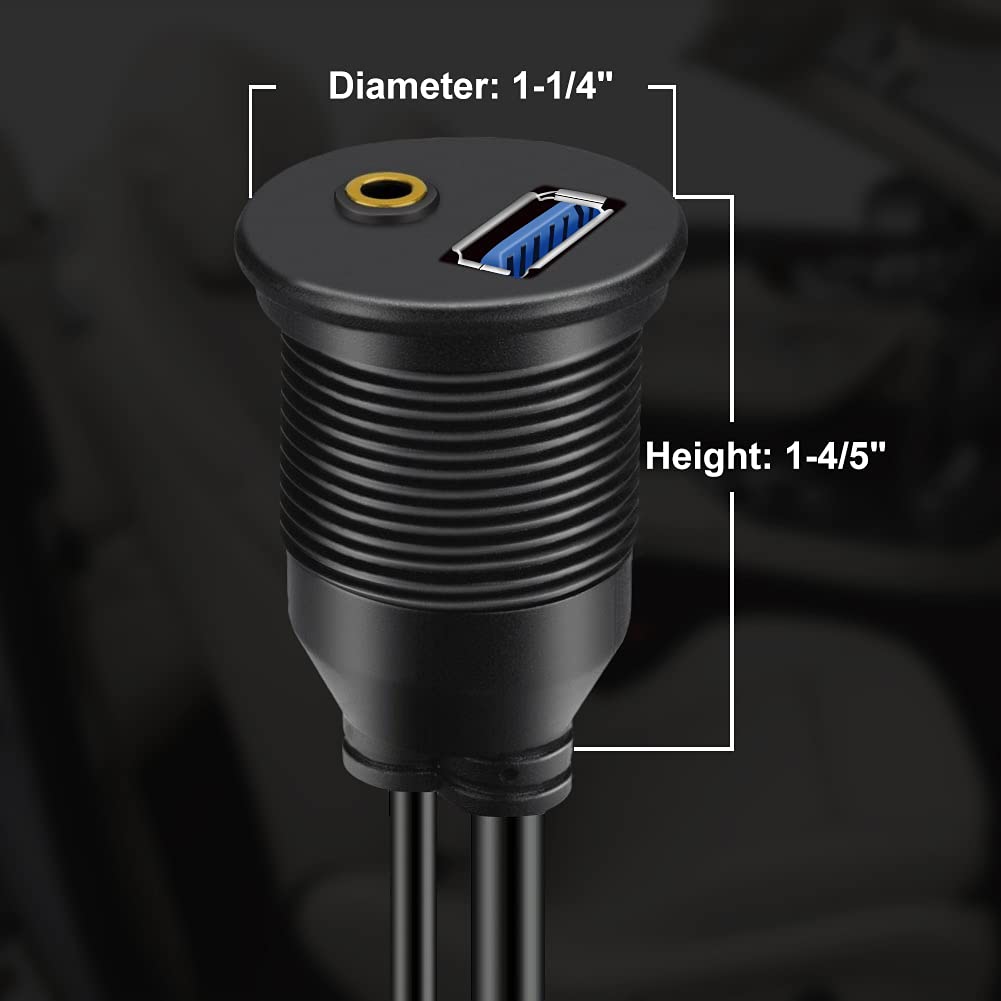 BATIGE USB 3.0 & 3.5mm Car Mount Flush Cable, 3ft