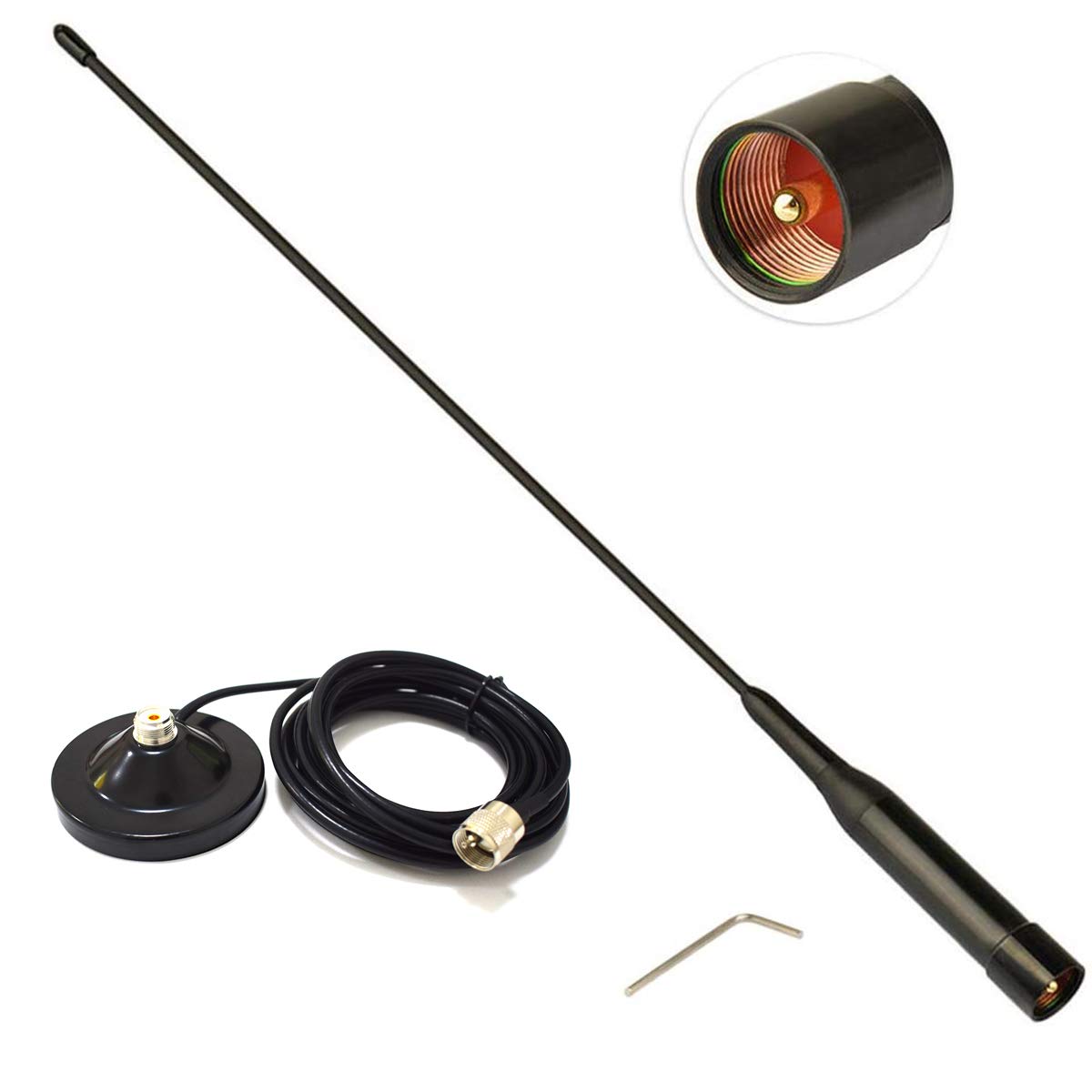 Mobile Radio Antenna Dual Band VHF/UHF 136-174MHz/400-470MHz and PL259 Male Connector Magnetic Mount Base for Vehicle Ham Radio Car Truck Amateur